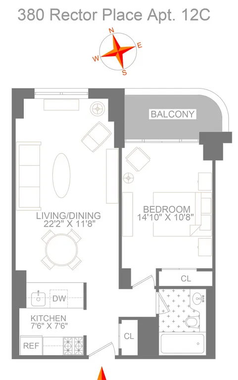 380 Rector Place, 12C | floorplan | View 9