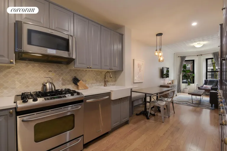 New York City Real Estate | View 363 7th Street, 1R | Corian counter, farmhouse sink & marble backsplash | View 3