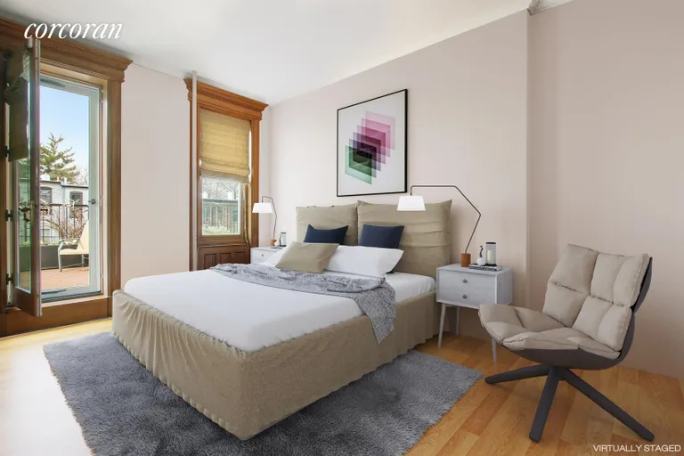 New York City Real Estate | View 408 4th Street | Master bedroom with terrace (virtually styled) | View 9