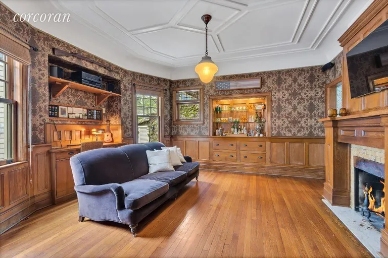 New York City Real Estate | View 237 77th Street | Library/Den/Bar with Wood Burning Fireplace | View 6