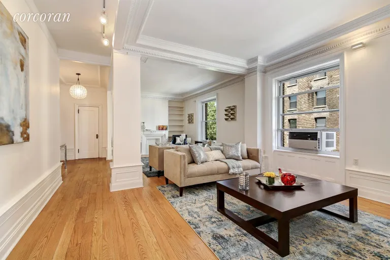New York City Real Estate | View 258 Riverside Drive, 5A | Double Living Room with Angled Park View | View 2