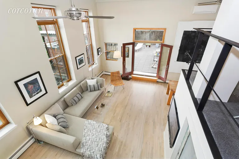 New York City Real Estate | View 205 Warren Street, 3E | Looking down from the loft | View 7