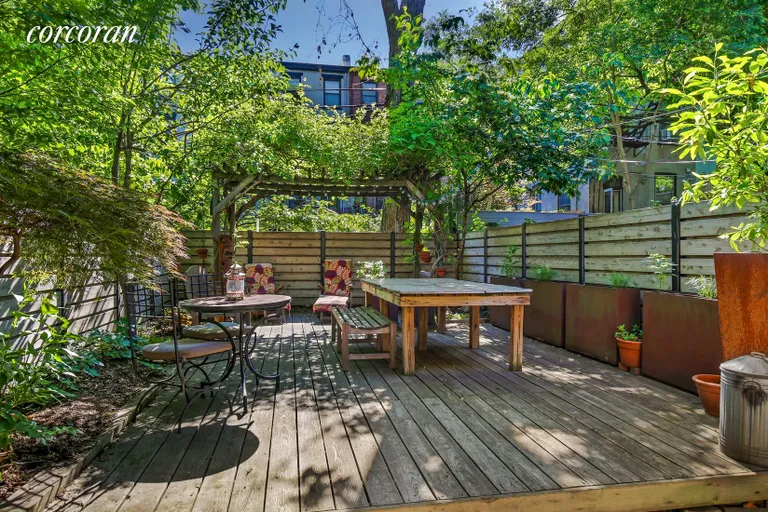 New York City Real Estate | View 353 Carlton Avenue, 1-2 | Beautiful decked garden with an Egg barbecue | View 8