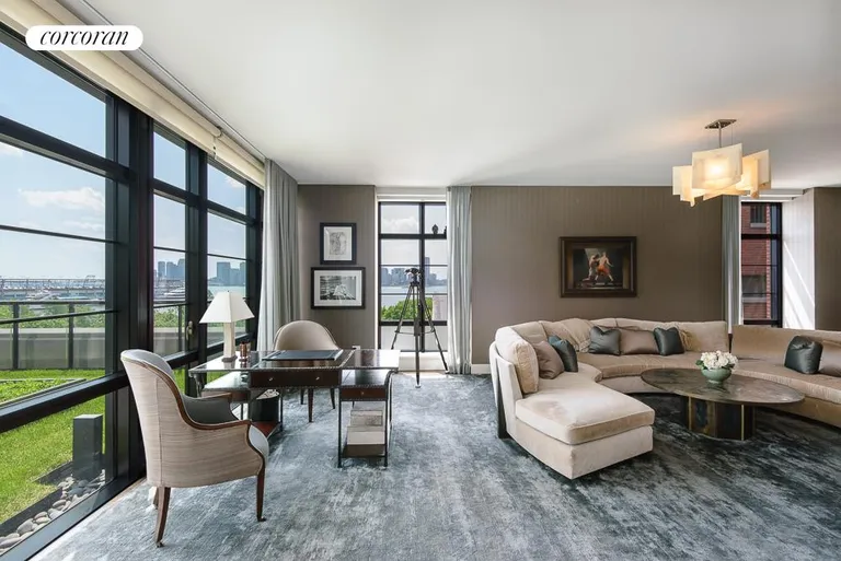 New York City Real Estate | View 150 Charles Street, 4BS | Corner Living Room with Views and Terrace Access  | View 2