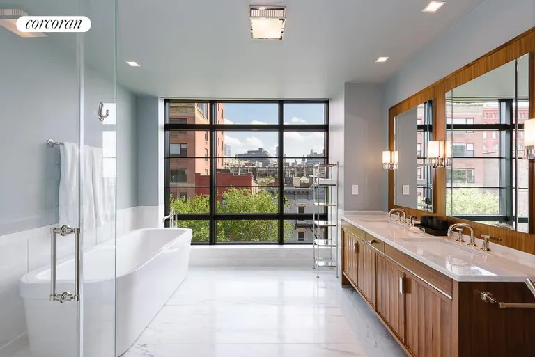 New York City Real Estate | View 150 Charles Street, 4BS | Master Bathroom with Terrace and Open South Views | View 12