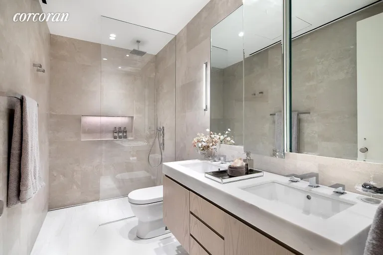 New York City Real Estate | View 7 GRAMERCY PARK WEST, 2-C | Master Bath - Double Vanity and Rain Shower | View 5