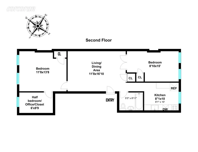 New York City Real Estate | View 213 Prospect Avenue, 2 | Floor plan with 2.5 bedrooms bath  | View 7