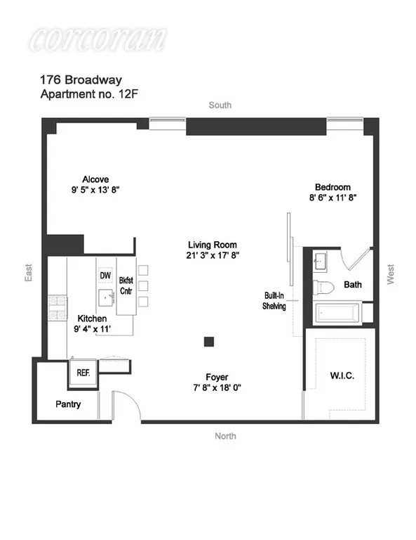 New York City Real Estate | View 176 Broadway, 12F | 1 Bed, 1 Bath | View 1