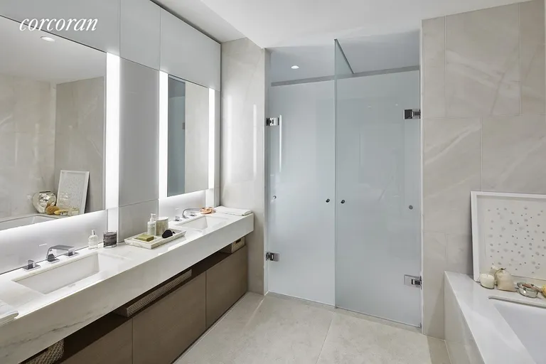New York City Real Estate | View 15 Hudson Yards, 64D | Tonal Scheme Master Bathroom | View 5