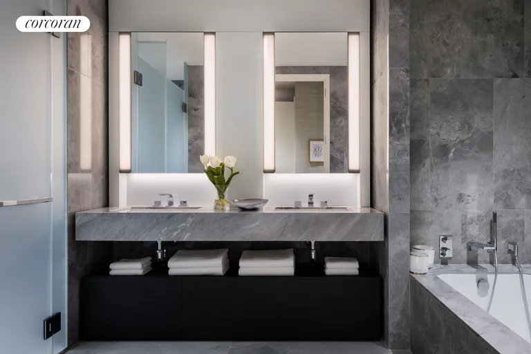 New York City Real Estate | View 15 Hudson Yards, 69E | Master Bathroom with double vanity | View 6