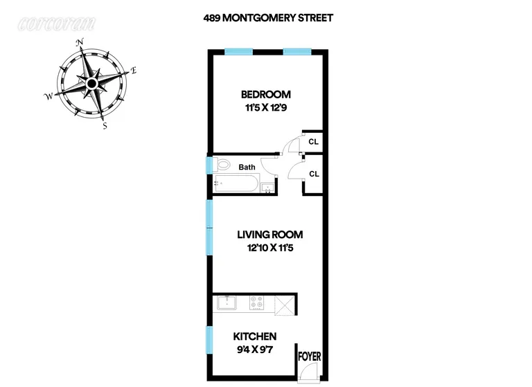 New York City Real Estate | View 489 Montgomery Street, 1-R | Apartment layout | View 7