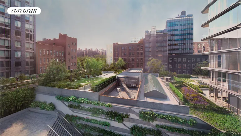 New York City Real Estate | View 520 West 28th Street, 14 | Gardens & High Line views from balcony | View 8