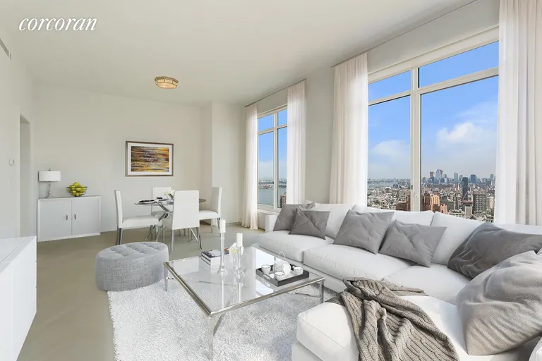 New York City Real Estate | View 30 Park Place, 51B | Virtually Staged Living Room | View 3