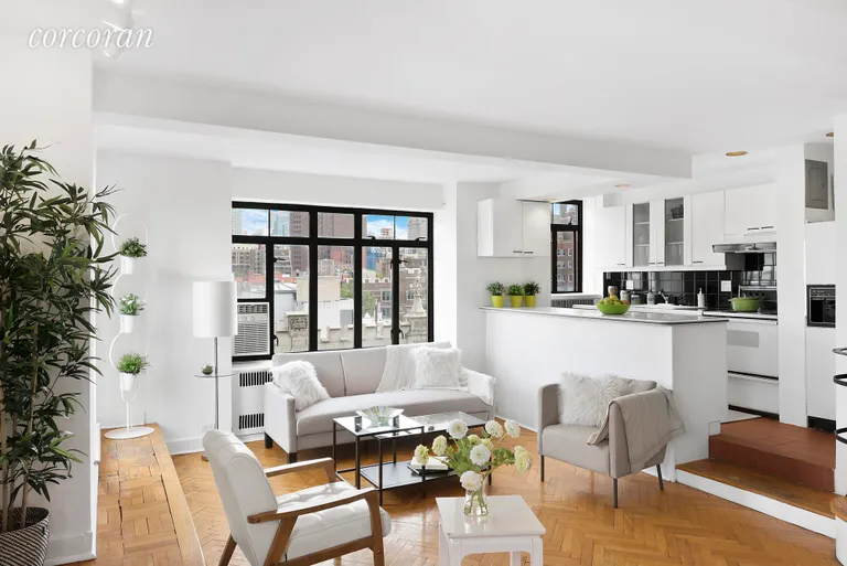 New York City Real Estate | View 160 Columbia Heights, 9B | Bright Kitchen Overlooks the Open Living Room | View 5