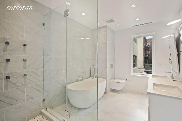 New York City Real Estate | View 45 Dean Street | White Carrara marble master bathroom | View 8