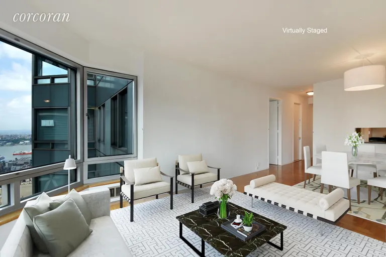 New York City Real Estate | View 301 West 57th Street, 40D | Living Room with  River Views | View 2