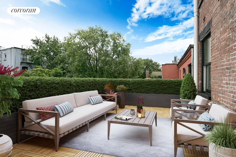 New York City Real Estate | View 15 Tompkins Place | Terrace virtually staged | View 7