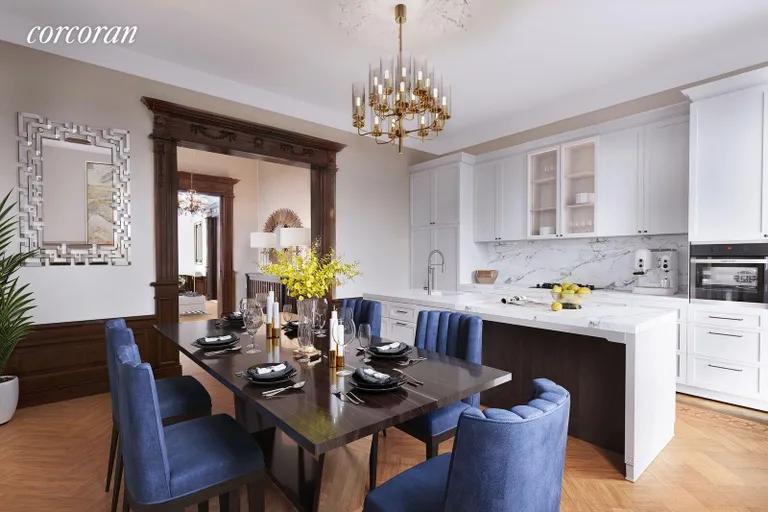 New York City Real Estate | View 106 Prospect Park West, 1 | Virtually staged dining room and kitchen | View 5