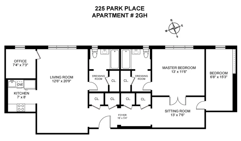 225 Park Place, 2G-H | floorplan | View 12
