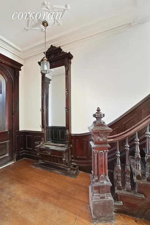 New York City Real Estate | View 86 Hancock Street | Foyer with Original Pier Mirror and Staircase  | View 4
