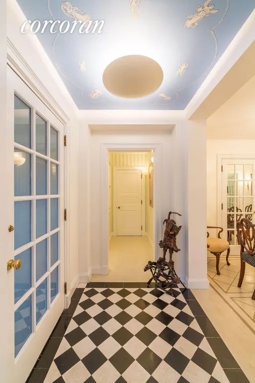 New York City Real Estate | View 20 Sutton Place South, 1C | Entry w/trompe l'oeil Wedwood ceiling + marble flr | View 3