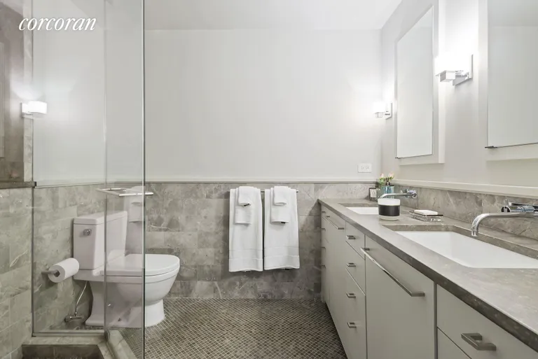 New York City Real Estate | View 115 East 87th Street, 38C | Master Bathroom with double sinks & dressing rm | View 7