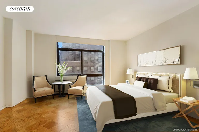 New York City Real Estate | View 303 East 43rd Street, 11-A | Virtually Staged Master Bedroom | View 4