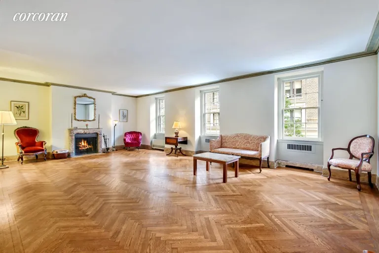 New York City Real Estate | View 1001 Park Avenue, 3S | Enormous Living Room with Wood Burning Fireplace | View 2