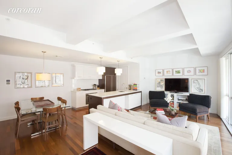 New York City Real Estate | View 125 North 10th Street, N2B | Large Living Dining Area with High Beamed Ceilings | View 2