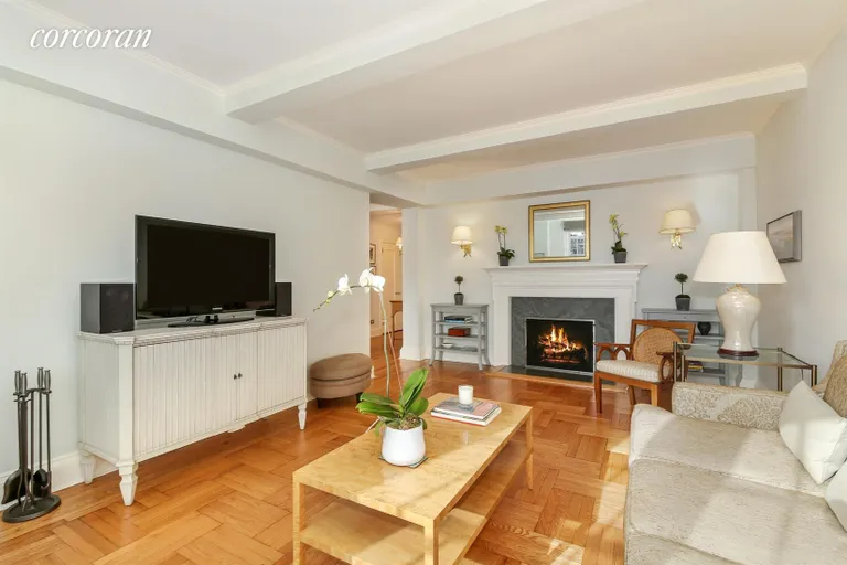 New York City Real Estate | View 35 Pierrepont Street, 7A | Living Room with Wood Burning Fireplace | View 3