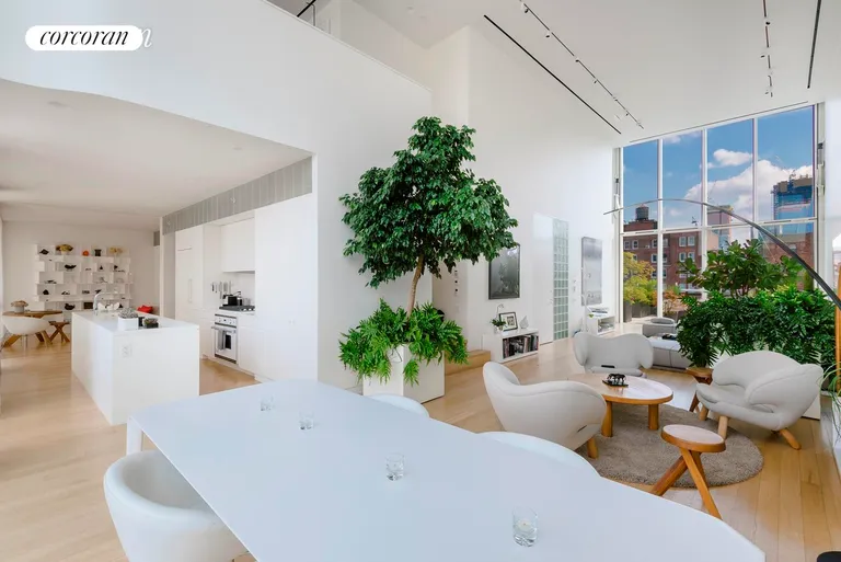 New York City Real Estate | View 524 West 19th Street, PH | Living Room with 20' ceilings  | View 2