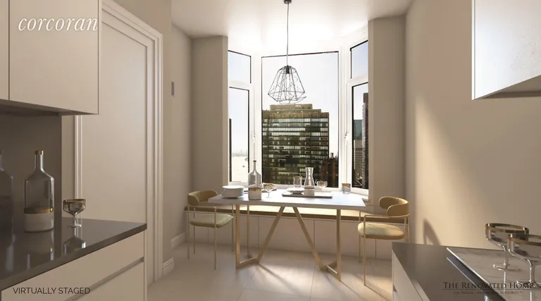 New York City Real Estate | View 400 East 51st Street, 27B | South facing eat in kitchen (virtually staged) | View 3