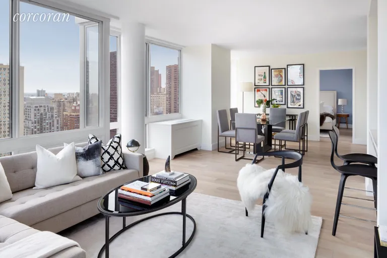 New York City Real Estate | View 389 East 89th Street, 29C | Living room w/ Northeast views | View 2