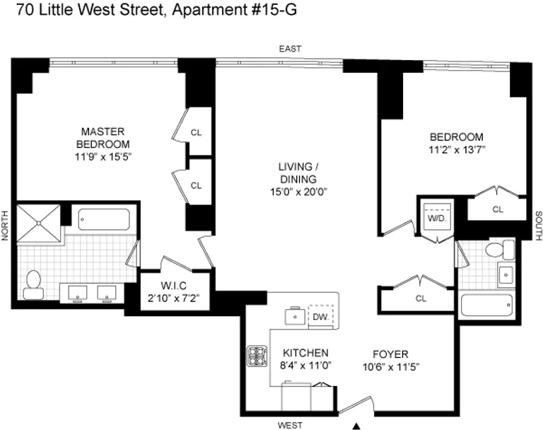 70 Little West Street, 15G | floorplan | View 14