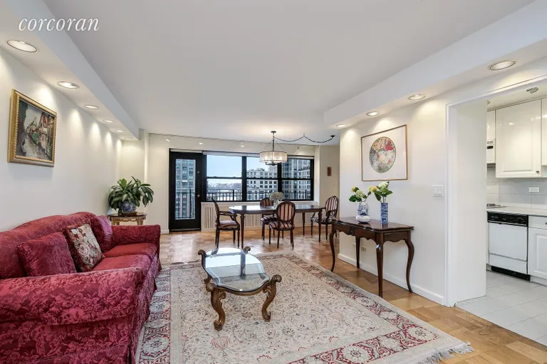 New York City Real Estate | View 185 West End Avenue, 18A | Living Room Over Looking the Hudson River | View 2
