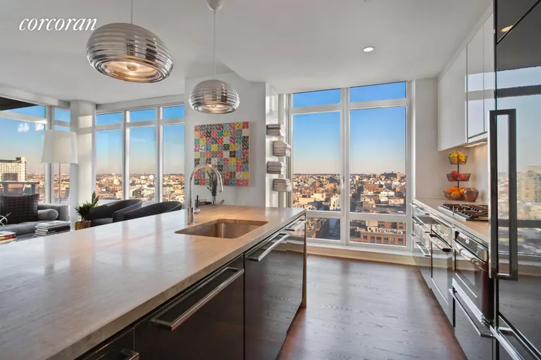 New York City Real Estate | View 2 Northside Piers, 20M | Island Kitchen | View 4