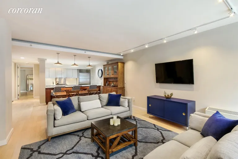 New York City Real Estate | View 447 West 18th Street, Townhouse 1 | Long Living Room/Dining Room | View 4