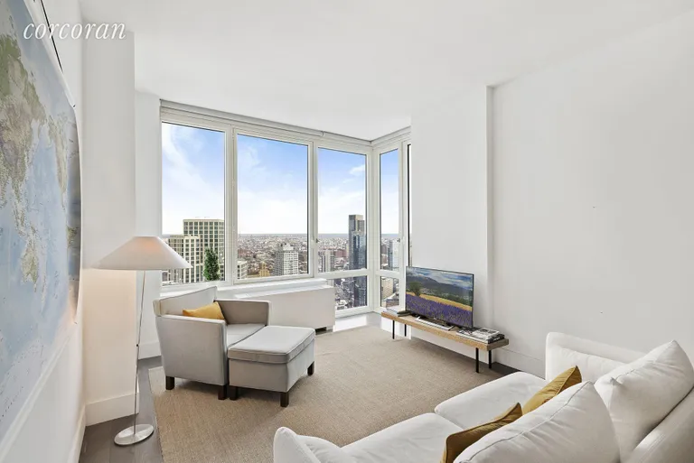 New York City Real Estate | View 388 Bridge Street, 44E | Living Room with view | View 2