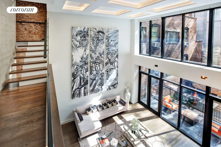 New York City Real Estate | View 416 West 51st Street | Living Room from mezzanine | View 6