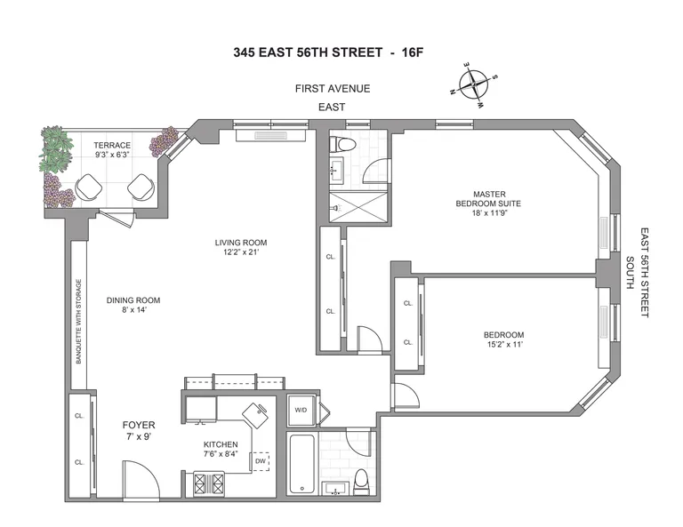 345 East 56th Street, 16F | floorplan | View 8