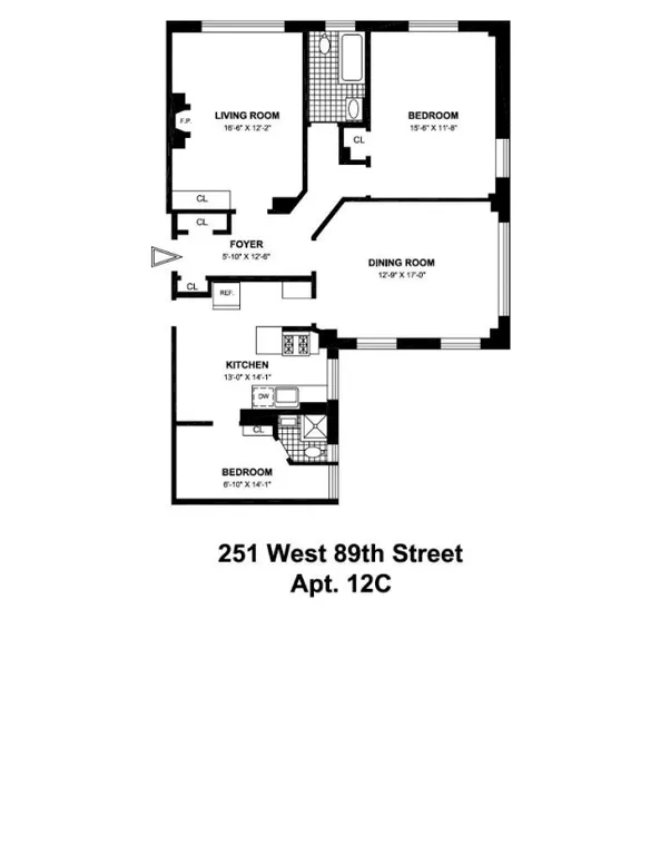 251 West 89th Street, 12C | floorplan | View 12