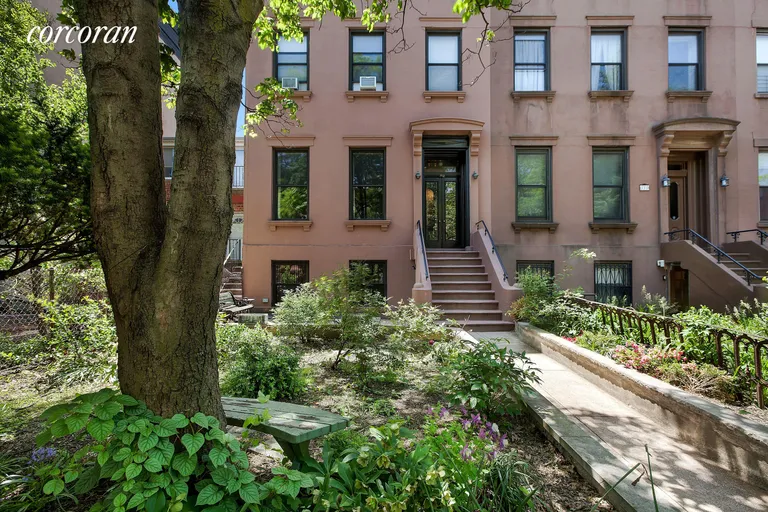 New York City Real Estate | View 112 2nd Place | inviting front garden with seating area  | View 5