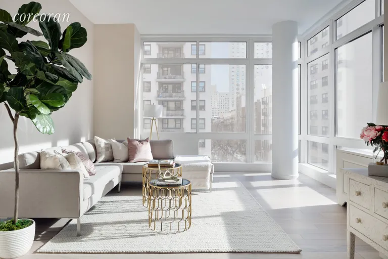 New York City Real Estate | View 389 East 89th Street, 5E | Southeast corner LR w/ city views | View 2