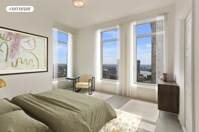 New York City Real Estate | View 30 Park Place, 50B | Virtually Staged Master Bedroom | View 6
