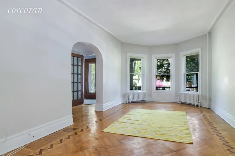 New York City Real Estate | View 452 Marlborough Road | Beautiful rental living room with bay window | View 11