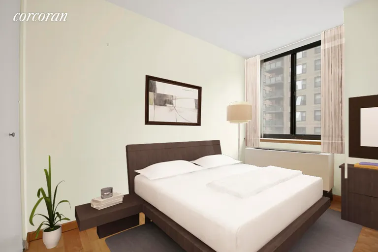 New York City Real Estate | View 250 East 40th Street, 12D | Bedroom Draft Virtual Staged Image | View 2