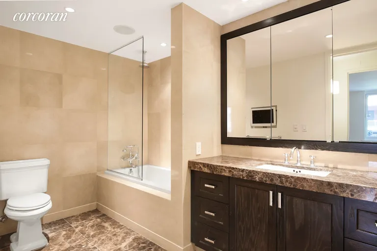 New York City Real Estate | View 333 Rector Place, 511 | Marble Master Bathoom | View 7