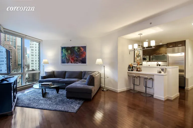 New York City Real Estate | View 225 East 34th Street, 9E | Living Room w/ Empire State Building views | View 2