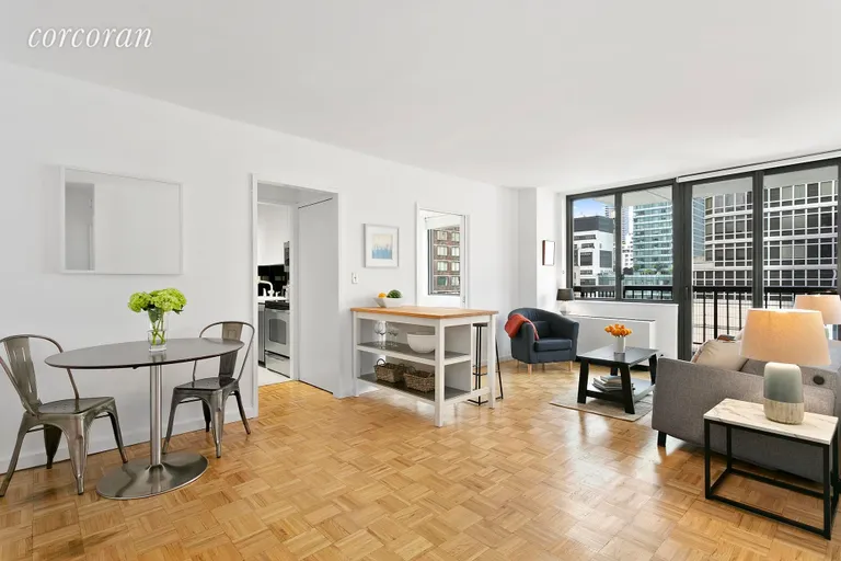 New York City Real Estate | View 300 East 54th Street, 9J | Living Room with Original Parquet Floors | View 2