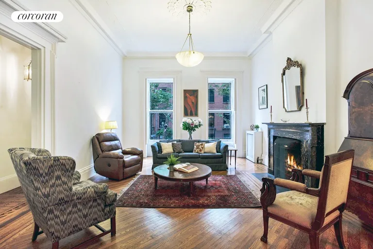New York City Real Estate | View 169 Hicks Street | Sun bathed parlor w/ WBFP | View 8